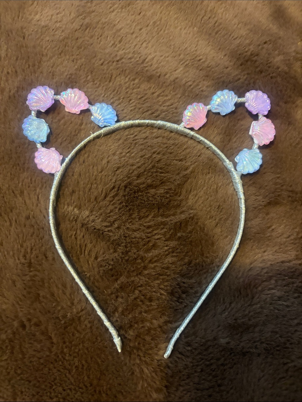Kids Iridescent Pink & Blue Shell Cat Ear Headband